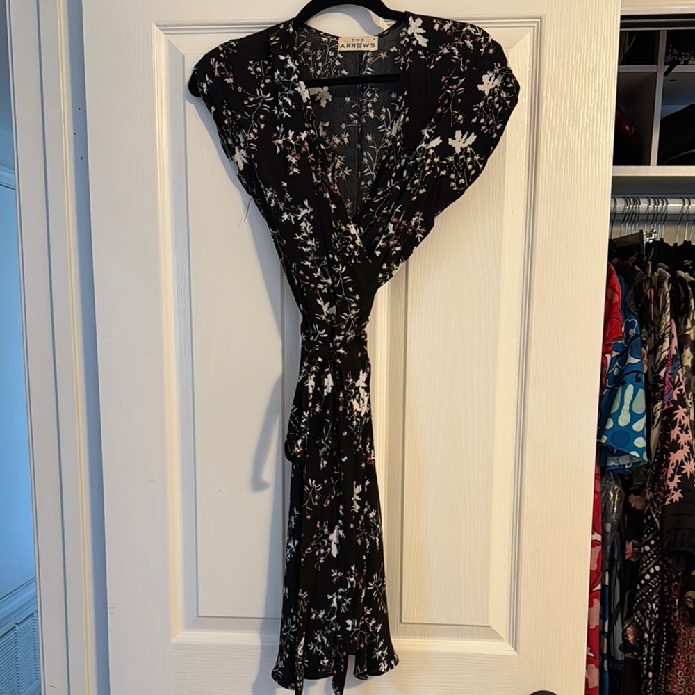 Black Wrap Sundress with Flutter Sleeves and V-neck for Cocktail